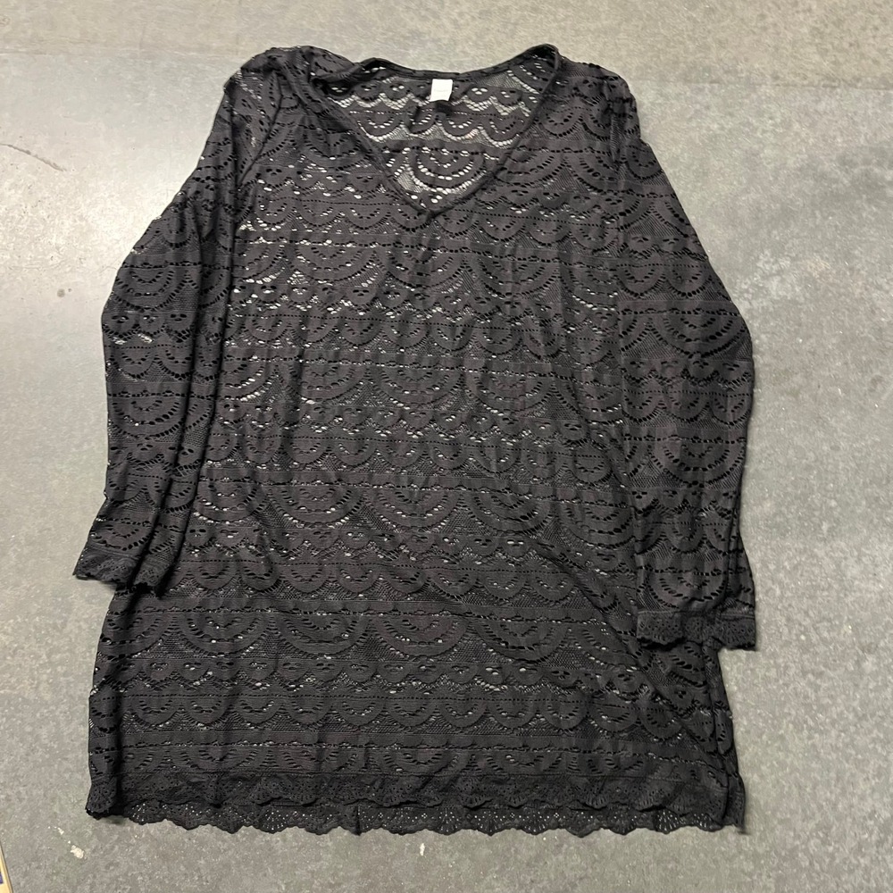 Freshwater Black Crochet Lace Swim Cover Up Tunic V-Neck XXL NWT